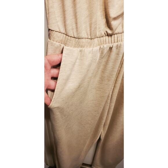 Stitch & Pine Cream Relaxed Loungewear Jumpsuit Heather Oatmeal Ruched Size XL - Picture 3 of 6